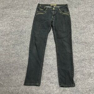 Tough Club Jeans Womens Size 7 Black Dark Wash Embroidered Slim Straight Stretch